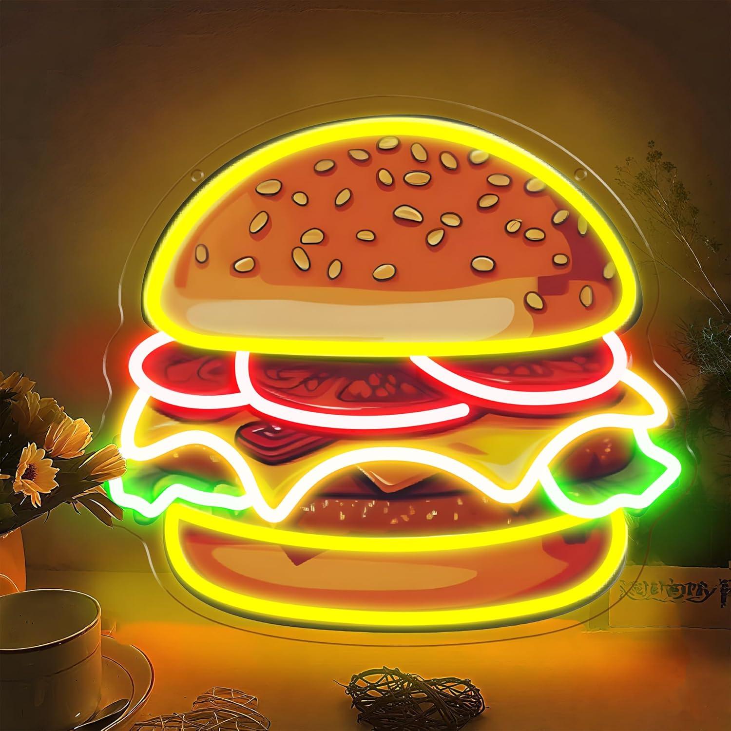 Lighting Decoration Ideas - Burger Neon Tabela LED Hamburger Duvar