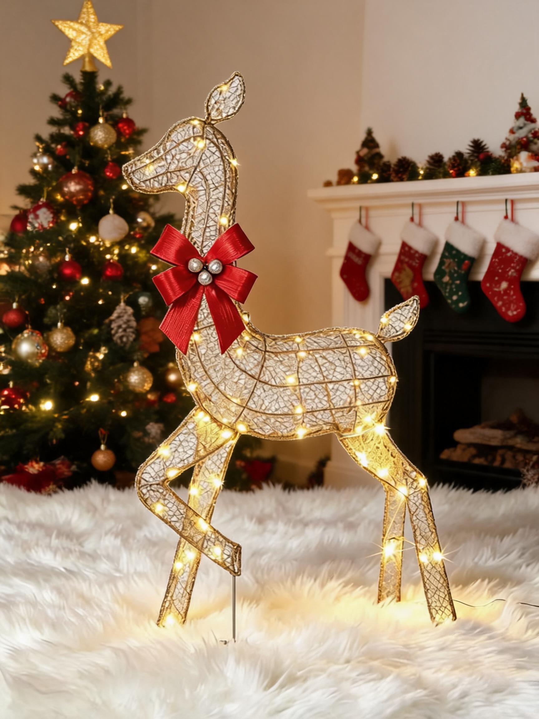 Up Lighting Decor - 3 Parçalı Işıklı Noel Geyiği Ailesi